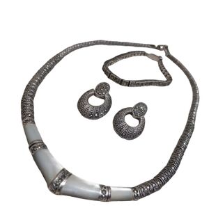 Vintage set of choker, earings and marcasite bracelet 925 sterling silver